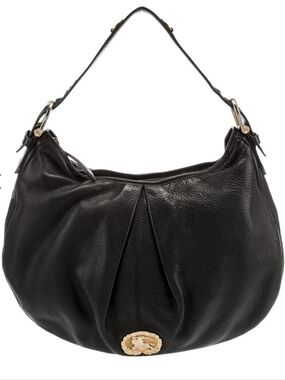 Burberry Black Leather Hobo with Gold Emblem